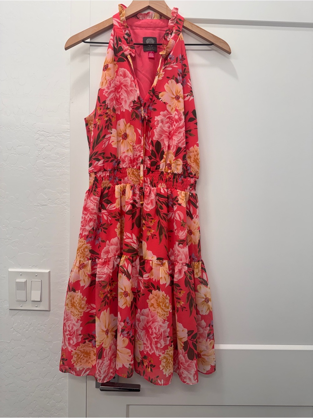 Vince Camuto Chiffon Ruffle Neck Halter Dress